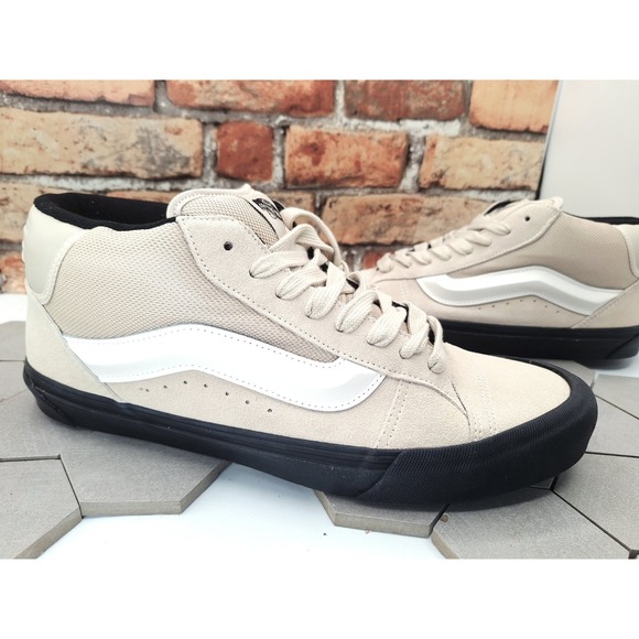Vans  Knu Skool Peyote Cream White Black Mid Suede Nylon Skate Shoes Men sz 12 - Picture 2 of 11